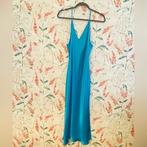 90’s Slip Dres. Blue Topaz 100% Silk dress. Made In France.